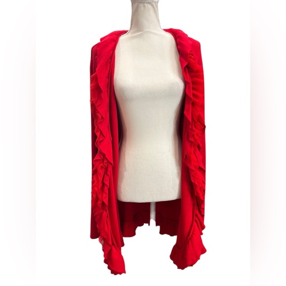 Red Ruffled Women's Cardigan - Picture 8 of 10